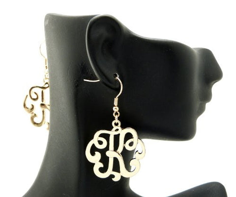 Initial Letter K Celebrity Style Monogram Earrings in Gold-Tone