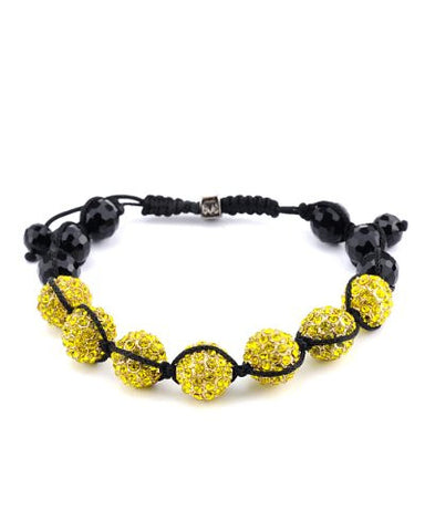 Yellow Encrusted Rhinestone Ball w/ Disco Ball Shamballa Bracelet MB11GYL