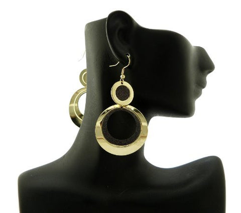 Gold/Black Tone Glittered Ring Dangle Earrings CE1108GDBK