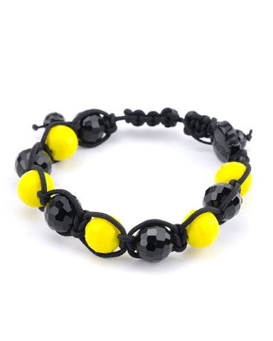 Disco Ball Macrame Shamballa Bracelet w/ Cross Charm - Yellow/Black MB258BKYL