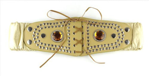 Women's Faux Leather Elastic Belt with Stud & Rhinestone Accents
