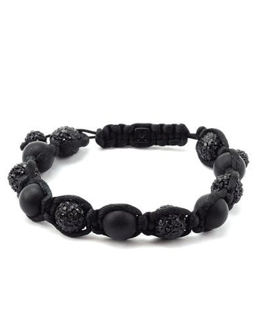 Black Encrusted Ball and Matte Finish Bead Shamballa Bracelet MHB96BK