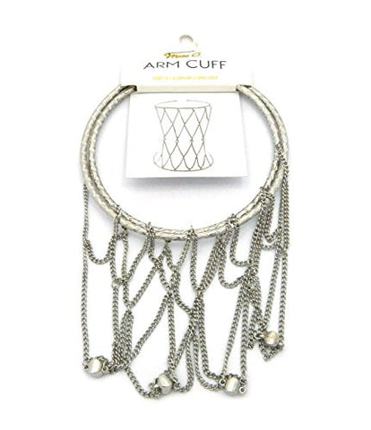 Solid Polished Net Style Stretchable Arm Chain Cuff Bracelet in Silver-Tone