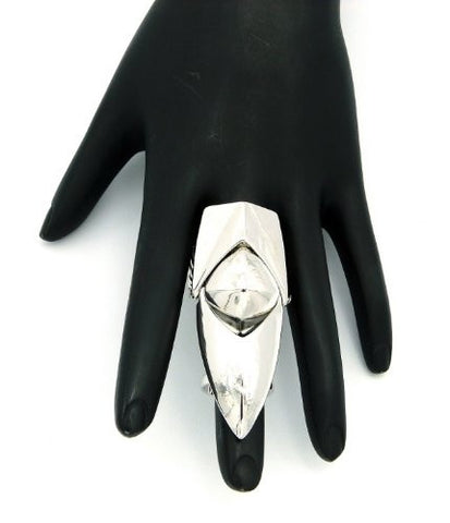 Silver Tone Folding Charm Finger Ring w/ Stretch Base JR1016RD