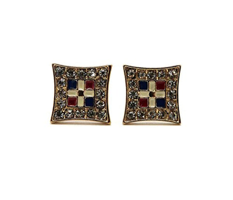 Flag of Dominican Republic Iced Out Kite Stud Earrings in Gold-Tone XE1046G