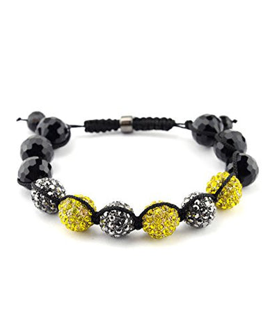 Yellow/Hematite Encrusted Ball with Disco Ball Shamballa Bracelet MB26BKHEYL