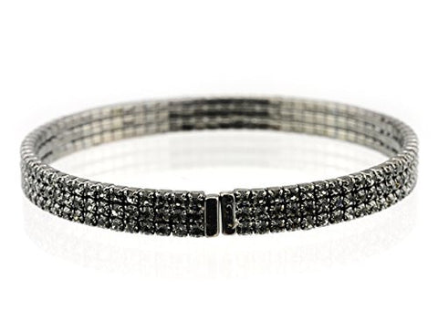 Elegant 3 Row Grey Swarovski Elements Flex Bracelet in Hematite-Tone MADE IN KOREA IKB1003HB