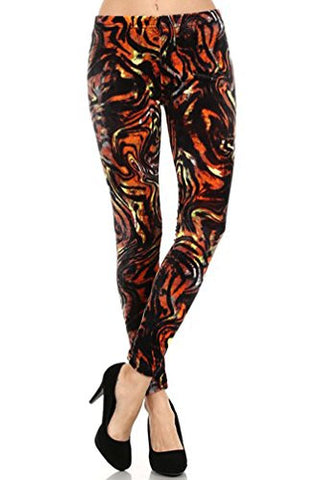 NYfashion101 Winter Fleece Lined Black Lava Printed Stretch Velour Leggings