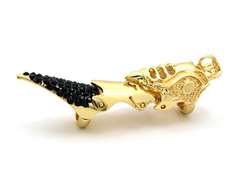 Pave Armor Style Sharp Nail Tip Stretch Finger Ring in Jet/Gold-Tone HR1131GDJET