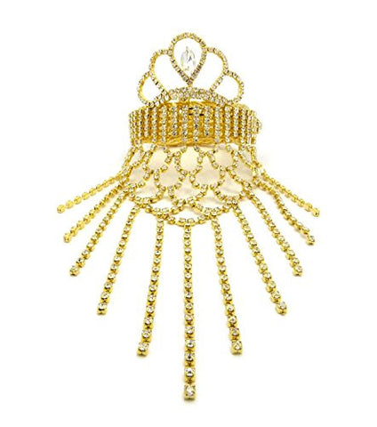Crown Design Rhinestone Pave Arm Band, Ankle Cuff, Bracelet Fashion Jewelry in Gold-Tone