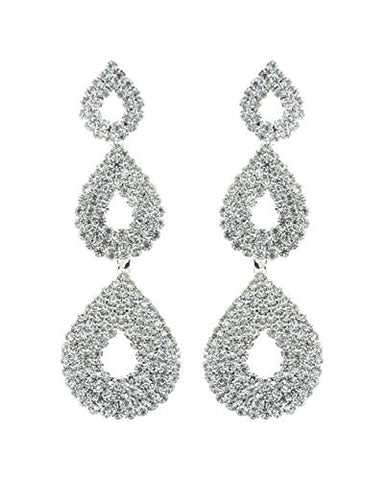 Pave Teardrop Design Drop Earrings in Silver-Tone