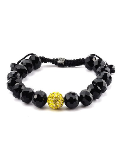 Yellow Encrusted Ball and Faux Glass Bead Adjustable Bracelet MH114BKYL