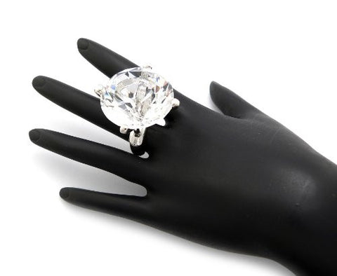Extra Big Clear Rhinestone Stretch Ring in Silver-Tone