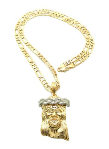 Crown of Thorn Jesus Gold/Silver Tone Pendant w/ 5mm 24" Figaro Chain SP5TT