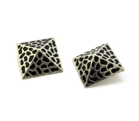 Gold/Black Color Turtle Back Square Cone Stud Earrings OE1060RDBLK