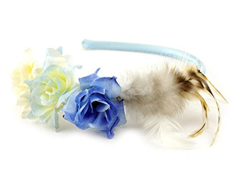 NYfashion101 Triple Rose Fuzzy Feather Satin Covered Wire Metal Skinny Headband
