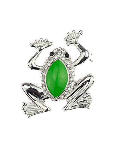 NYfashion101 Rhinestone Studded Faux Jade Accent Frog Brooch Pin