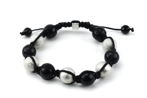 Onyx and Silver Pearl Bead Shamballa Bracelet MHB22RHCRY