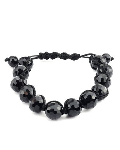 Jet Black Faceted Faux Glass Disco Ball Macrame Shamballa Bracelet MB127BK