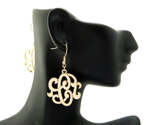 Initial Letter C Celebrity Style Monogram Earrings in Gold-Tone