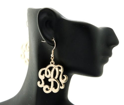 Initial Letter B Celebrity Style Monogram Earrings in Gold-Tone