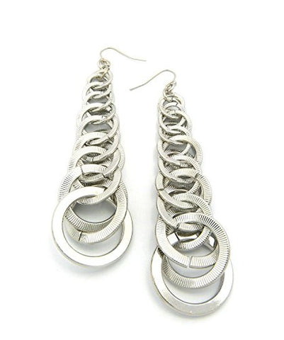 Ridged Flat Ring Cluster Drop Earrings in Silver-Tone E-1332RH