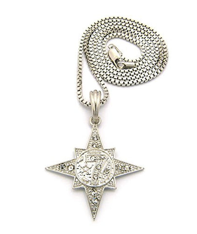 Stone Studded 5 Percenter Star Pendant with 24" Box Chain Necklace in Silver-Tone XSP410RBX