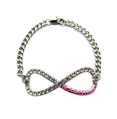 Directioner® Fans Pave Infinity Sign Link Chain Bracelet - Pink Inscription/Silver-Tone MB282RPK