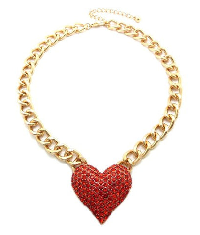 Gold/Red Tone Rhinestone Heart Pendant 11mm 16" Necklace HN1091GDRED