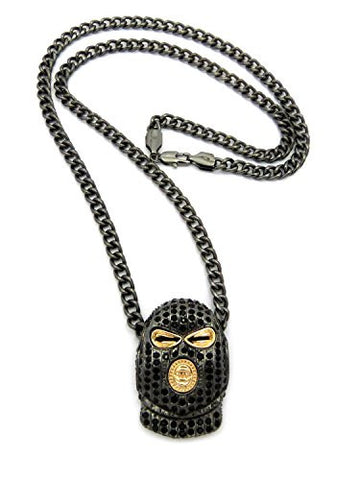 Iced Out Goon Ski Mask Man Pendant with 5mm 24" Cuban Chain Necklace in Hematite-Tone