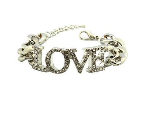 Pave LOVE Charm 7.25" Chain Bracelet in Silver-Tone