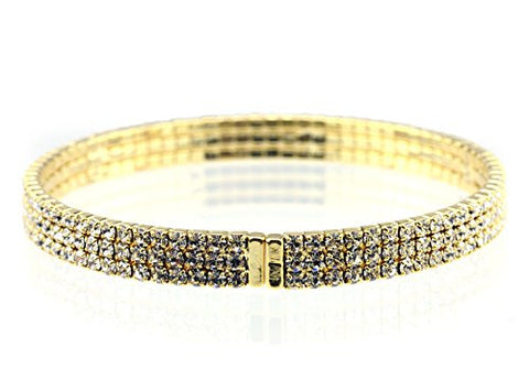 Elegant 3 Row Clear Swarovski Elements Flex Bracelet in Gold-Tone MADE IN KOREA IKB1003G