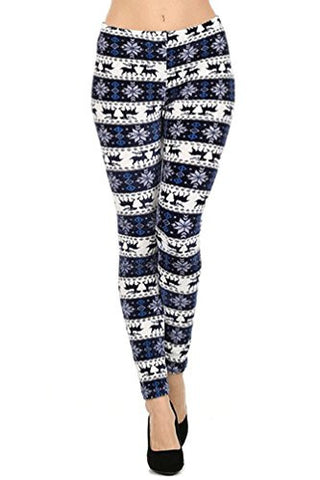 NYfashion101 Winter Fleece Lined Reindeer & Snowflake Printed Stretch Velour Leggings