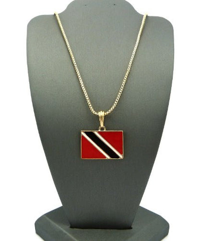 Trinidad and Tobago Flag Pendant with 2mm 24" Box Chain Necklace - Gold-Tone