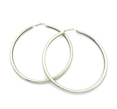 Sleek Omega Chain Look 3.75" Tube Hoop Earrings in Silver-Tone