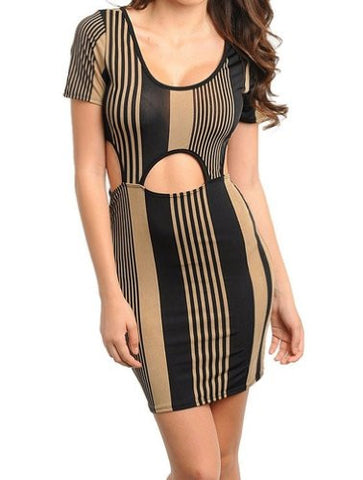 NYfashion101 Fitted Short Sleeve Mini Dress Bk/Beige