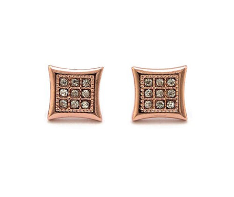 Rose Gold Plated 3 by 3 Rhinestone Curved Kite Stud Earrings