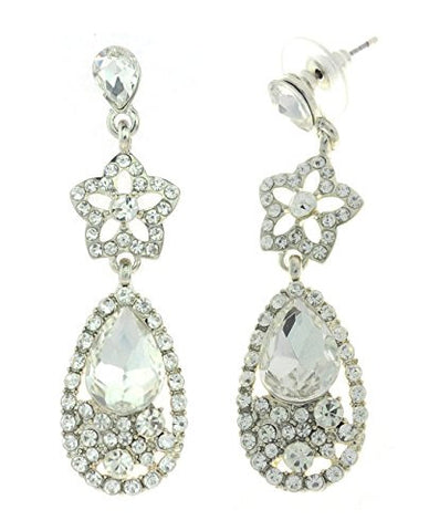 Rhinestone Studded Star & Clear Teardrop Stone Accent in Silver-Tone