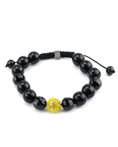 Yellow Encrusted Ball w/ Faux Onyx Crystal Bead Adjustable Bracelet MB13GYL