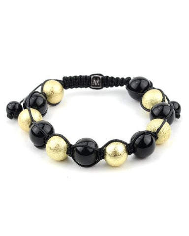 Black and Pearl Gold Ball Adjustable Shamballa Bracelet MB187BKG