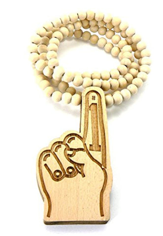 #1 Hand Sign Wood Necklace