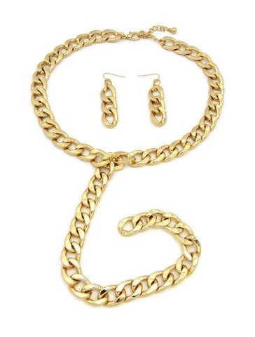 Long Drop Chain Gold Tone Y-Necklace and Earring Set JS2013GD