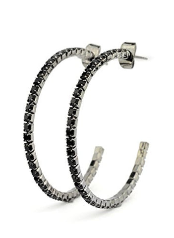Jet Swarovski Elements 35mm Flex Hoop Earrings in Hematite-Tone MADE IN KOREA IKE1000HJ