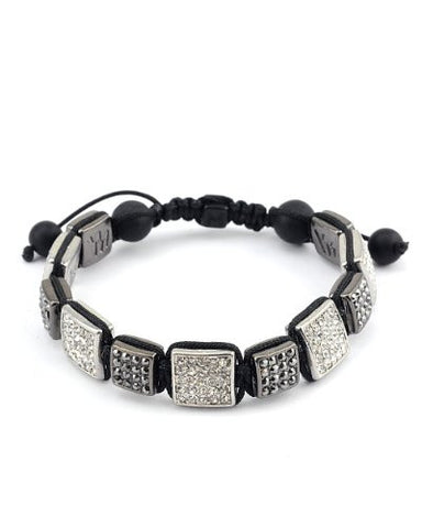 Paved Multi Size Square Charm Shamballa Bracelet - Grey/Silver Tone MHP93HECR