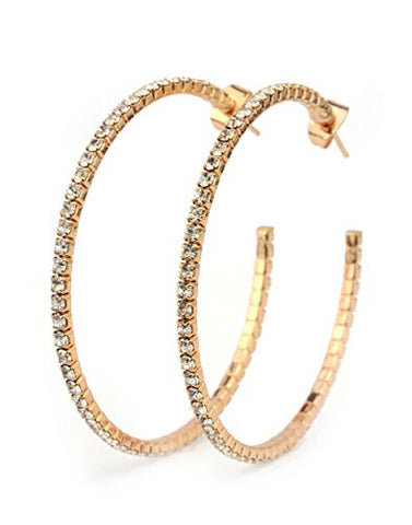 Clear Swarovski Elements 45mm Flex Hoop Earrings in Rose Gold-Tone MADE IN KOREA IKE1001CP