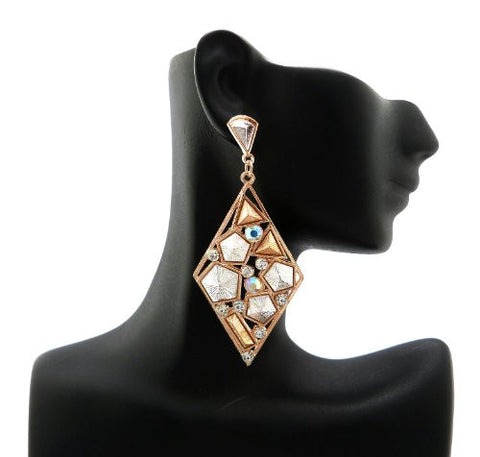 Geometric Charm Gold Tone Rhombus Drop Earrings YSE01395GD
