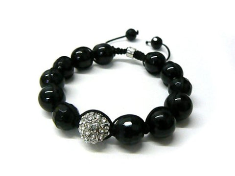 Rhinestone Ball Accent Faux Onyx Bead Adjustable Shamballa Bracelet