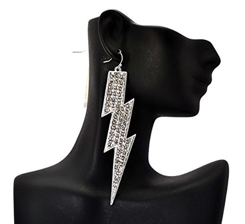 Rhinestone Thunder Spike Drop Earrings in Silver-Tone