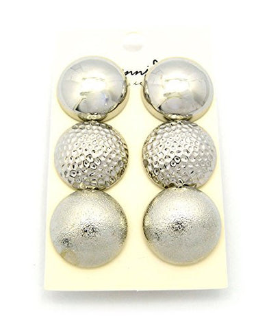 Multi-Style Half Ball Fashion Stud Earrings 3 Piece Set in Silver Tone JE1029RD
