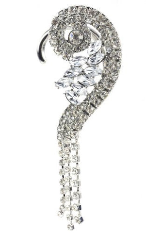 Classy Shell Design Pave Ear Cuff with Rhinestone Dangles in Silver-Tone
